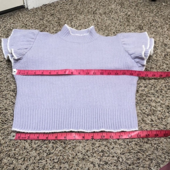 Vintage Sweater Size Small Pastel Purple Ruffle Flutter Sleeve - Picture 6 of 7